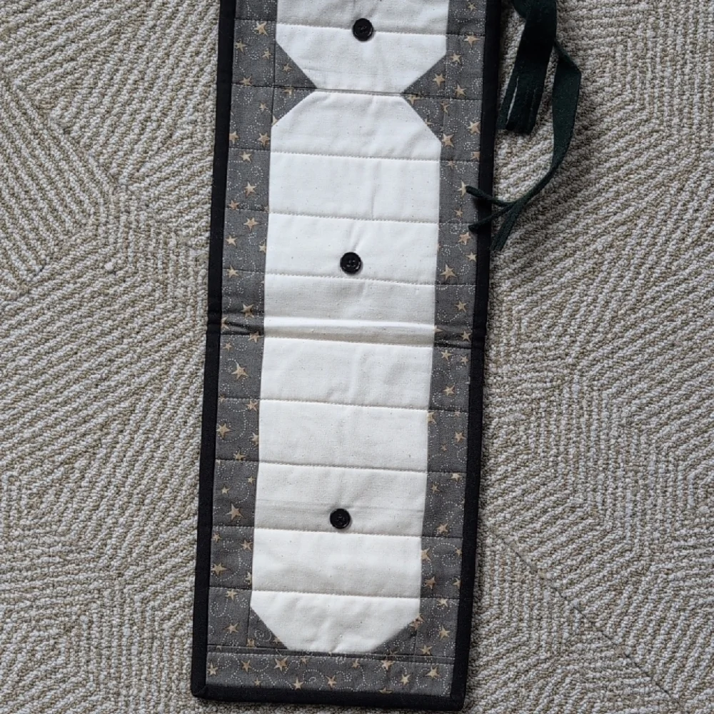 Handmade Quilted Winter Snowman Stars Table Runner Wall Hanging Gray Gold Black